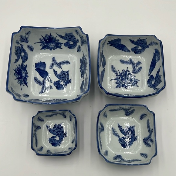 Set of 4-Graduated Hand Painted Cobalt Blue Decorative Bowls - Picture 1 of 11